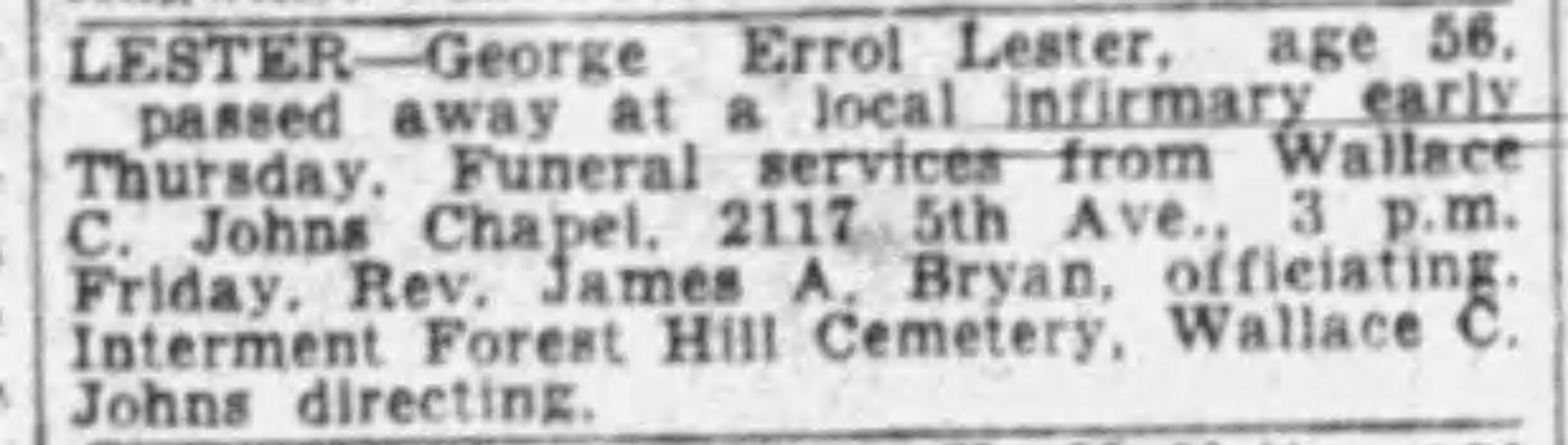 George Errol Lester obituary